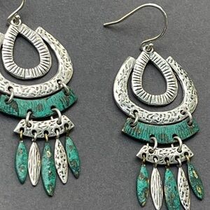 Silpada Silver and Green Dangle Earrings